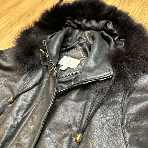 Woman's Medium Soft Leather Genuine Lambskin Coat With Hood Worthington Black - Picture 2 of 11